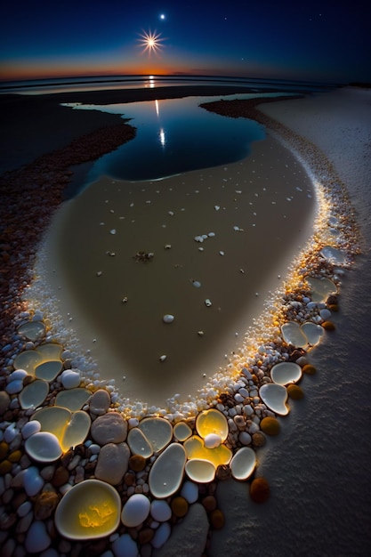 Ein Strand mit Felsen und Muscheln