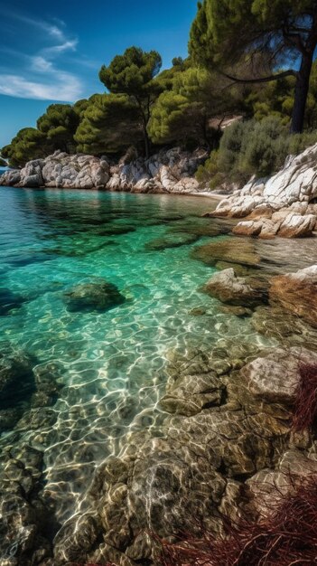 Ein Strand mit klarem und blauem Wasser