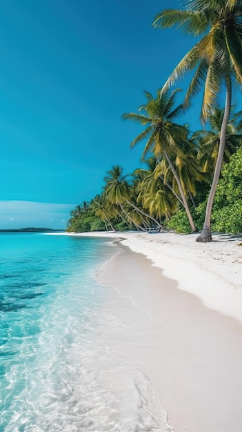 Ein Strand mit Palmen und blauem Himmel