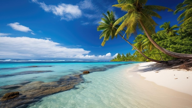 ein Strand mit Palmen und blauem Wasser