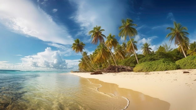 Ein Strand mit Palmen und einem bewölkten Himmel