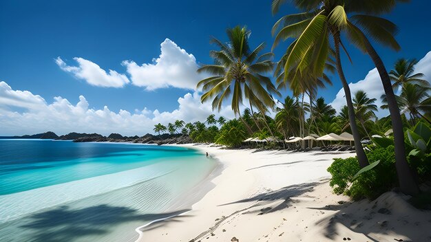 Foto ein strand mit palmen und einem blauen himmel