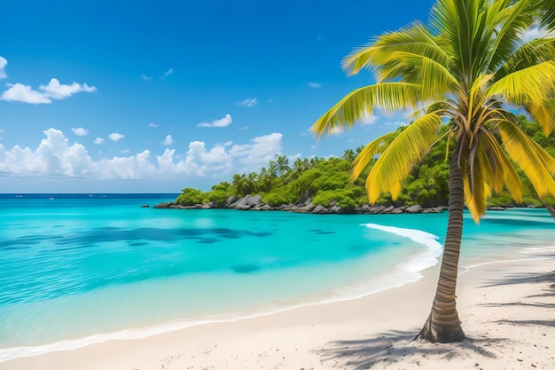 Foto ein strand mit palmen und einem blauen ozean