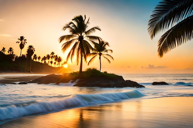 Ein Strand mit Palmen und einem Sonnenuntergang in Costa Rica