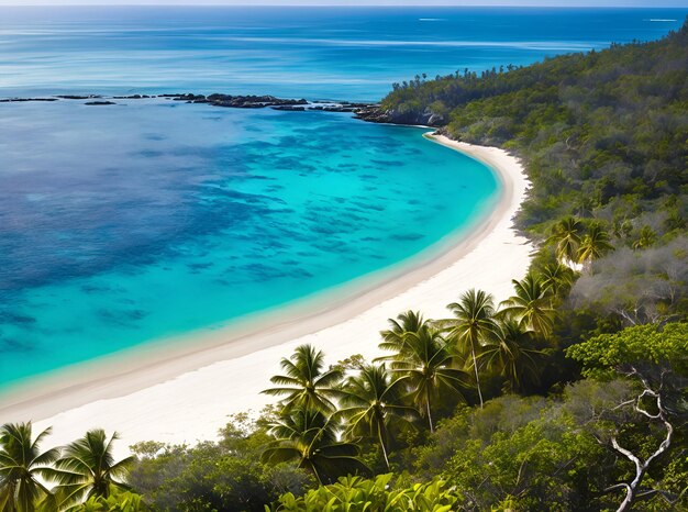 Ein Strand mit Palmen und einem weißen Sandstrand.