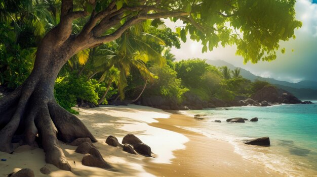 Ein Strand mit tropischer Szene