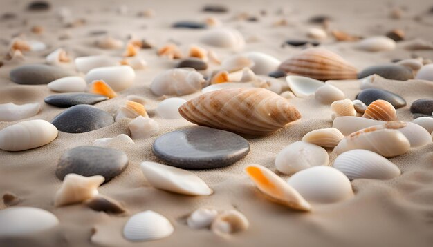 ein Strand mit vielen Muscheln und Steinen