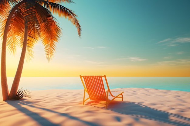 Ein Strandkorb auf einer tropischen Insel mit einer Palme im Hintergrund