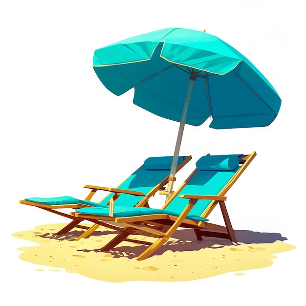 ein Strandstuhl mit einem blauen Regenschirm, auf dem steht The Beach