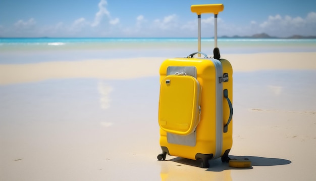 Ein Strandtag muss einen gelben Koffer für alle wichtigen Dinge haben