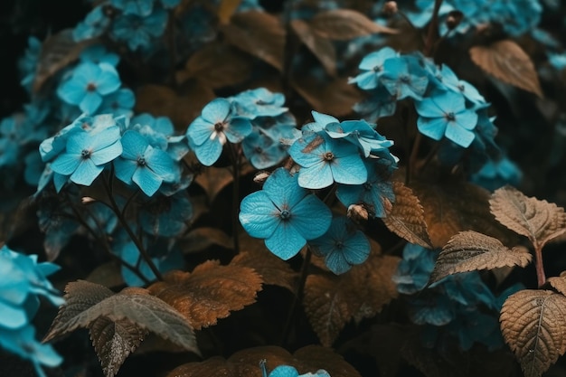 Ein Strauß blauer Blumen mit dem Wort Liebe darauf