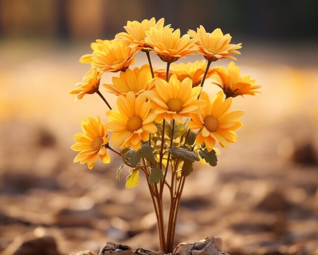 ein Strauß gelber Blumen, die aus dem Boden wachsen