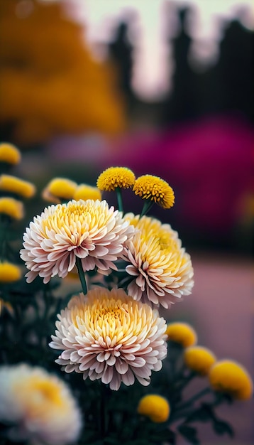 Ein Strauß gelber und weißer Blumen in einem generativen Garten