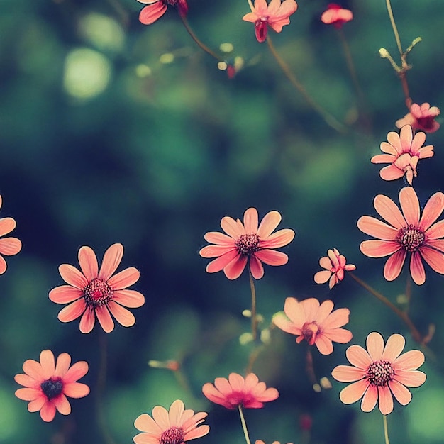 Ein Strauß rosa Blüten mit grünen Blättern auf grünem Hintergrund