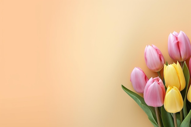 Ein Strauß rosa Tulpen auf gelbem Hintergrund