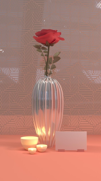 Ein Strauß Rosen in einer Vase eine stilvolle Karte für den Urlaub. 3D-Rendering