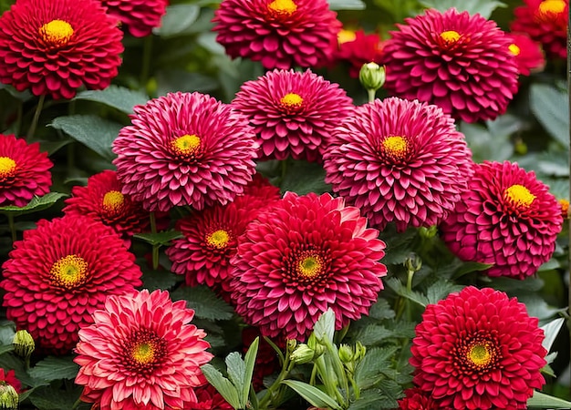 Ein Strauß roter Blumen mit gelber Mitte