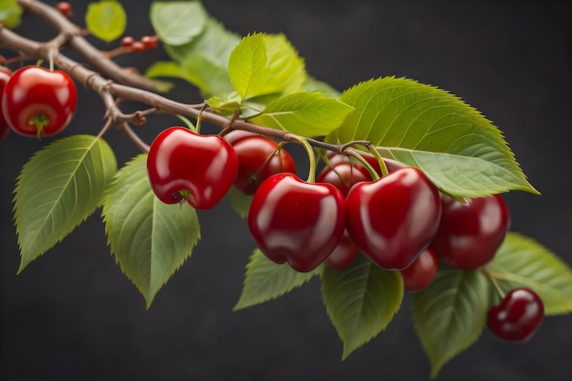 Ein Strauß roter Kirschen und Blätter auf einem Baum, der Ai erzeugt