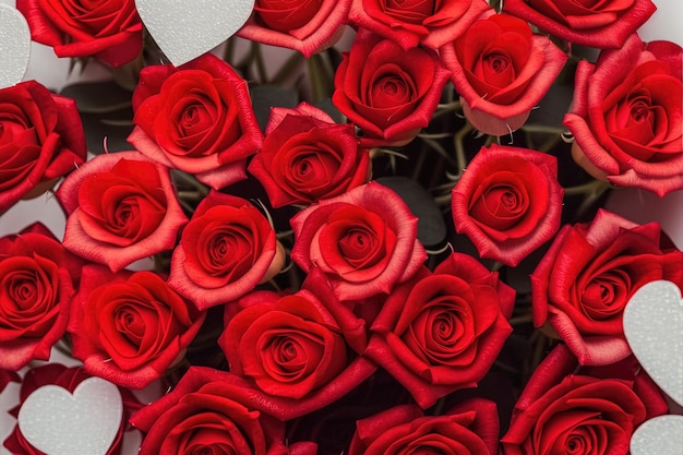 Ein Strauß roter Rosen mit weißen Herzen generative KI