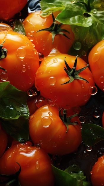 Ein Strauß Tomaten mit Wassertropfen darauf