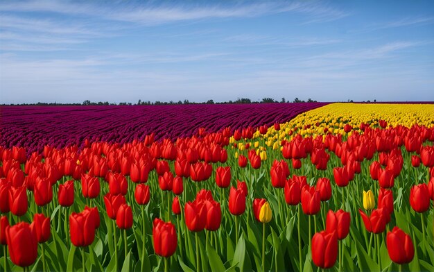 Ein Strauß Tulpen mit einer roten und einer gelben auf der Unterseite