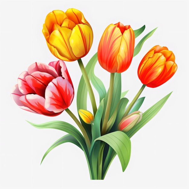 Ein Strauß Tulpen mit grünen Blättern