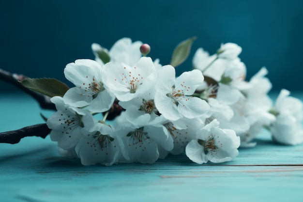 Ein Strauß weißer Blumen auf blauem Hintergrund