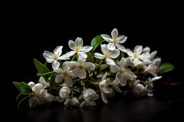 Ein Strauß weißer Blumen auf schwarzem Hintergrund