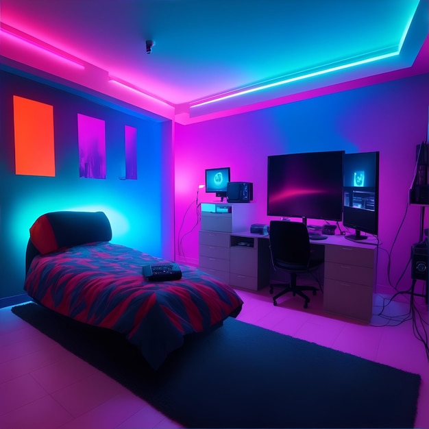 Ein Streaming-Raumdesign mit lebendigen Farben und LEDs