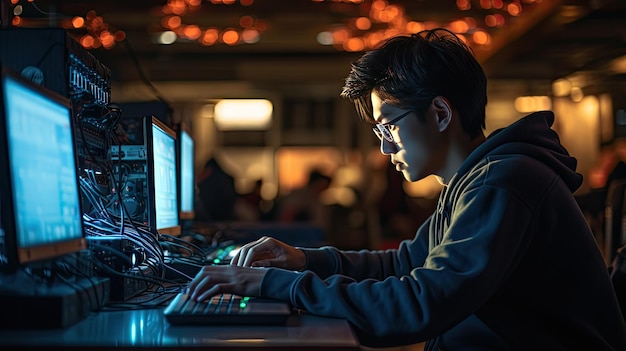 Ein Student arbeitet an einem Computer in einem Computerraum