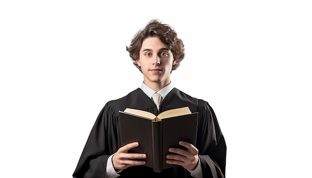 Ein Student hält ein Buch in der Hand Abschluss- und Erfolgskonzept Professionelles Fotoshooting