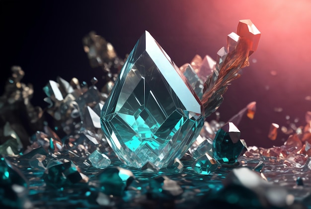 Ein Stück Diamant liegt mit anderen Edelsteinen auf einem Tisch.
