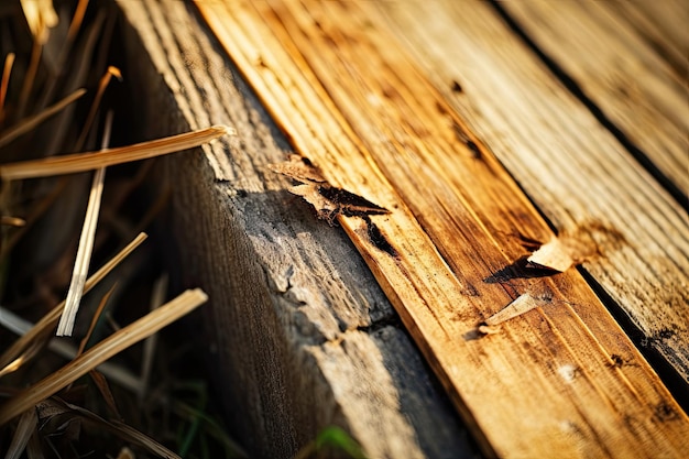 Ein Stück Holz mit einem abgeschnittenen Stück Holz.