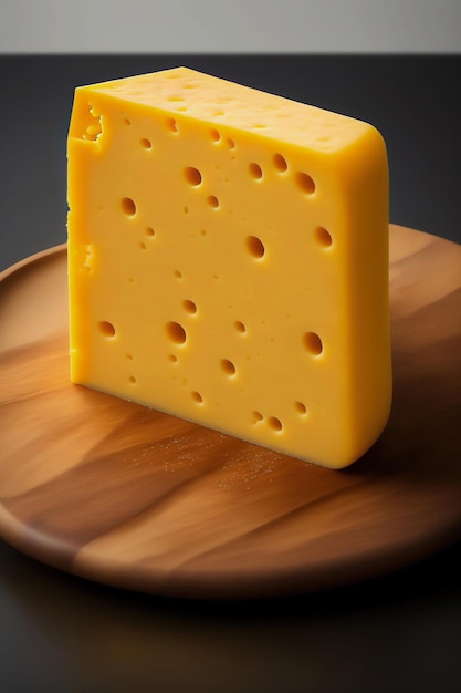 Ein Stück Käse auf einer Holzplatte mit Löchern in der Mitte