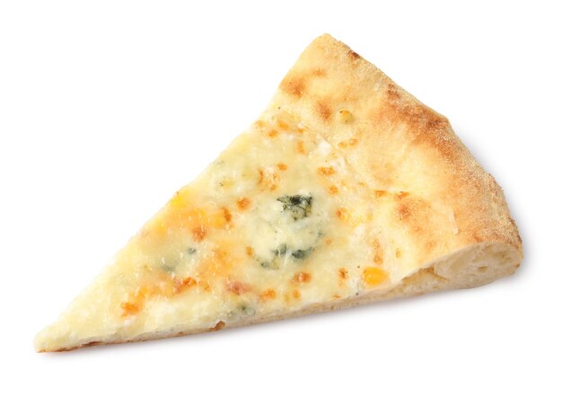 Ein Stück köstliche Käse-Pizza, isoliert auf Weiß
