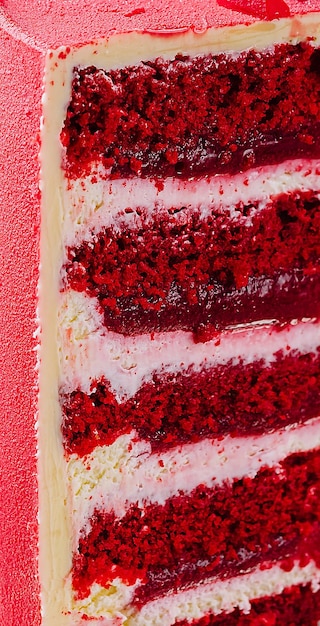 Foto ein stück köstlicher roter samtkuchen mit schmackhafter nahaufnahme