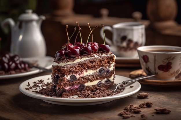 Ein Stück Kuchen mit Kirschen obendrauf