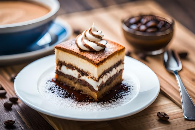 ein Stück Kuchen mit Schokolade und Vanille-Glasur auf einem Teller