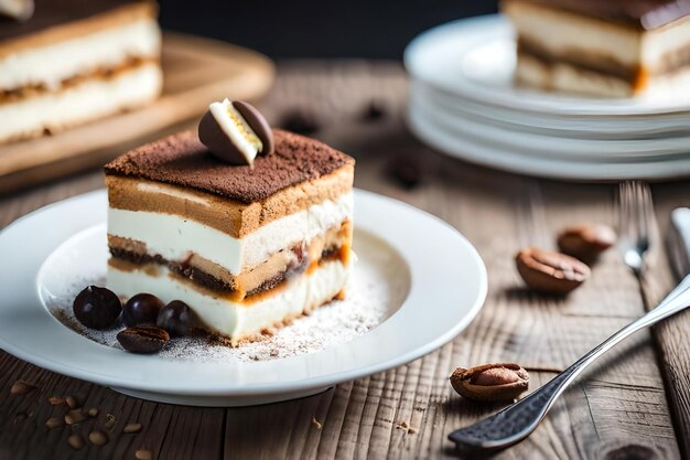 Ein Stück Kuchen mit Schokoladenstückchen auf einem Teller und einem Löffel auf dem Tisch.