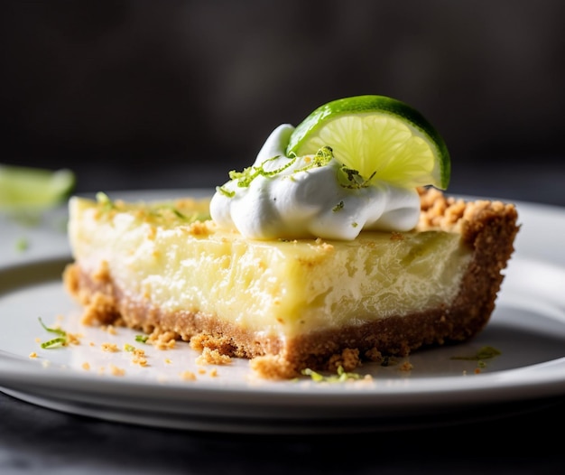 Ein Stück Limettentarte mit einer Graham-Cracker-Kruste