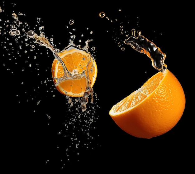 Ein Stück Orangenfrucht schwebt