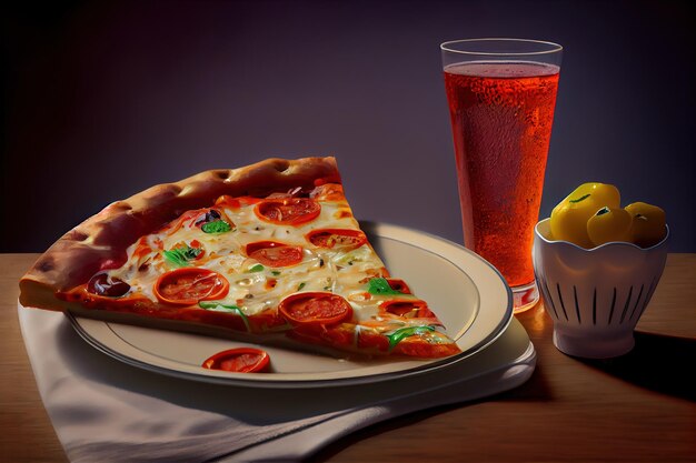 Ein Stück Pizza und ein Glas Bier