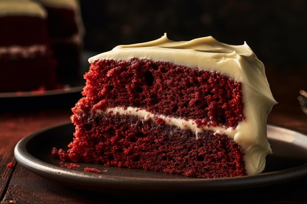 Foto ein stück roter samtkuchen auf einem teller