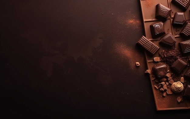 Ein Stück Schokolade ist auf dunklem Hintergrund in Stücke gebrochen.