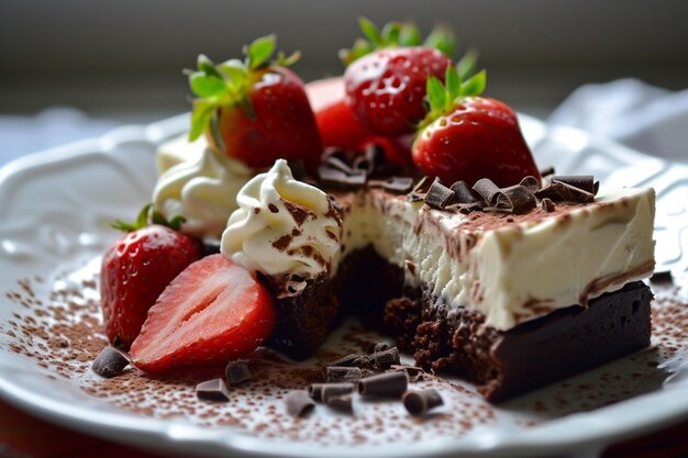 Ein Stück Schokoladenbrownie mit Walnuss- und Vanille-Eis