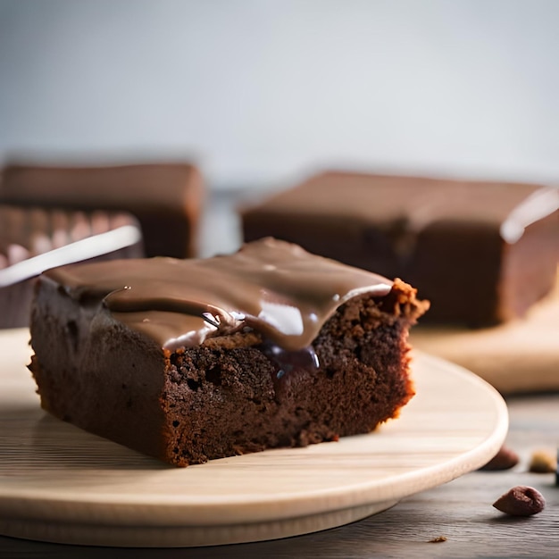 Ein Stück Schokoladenkuchen, bei dem ein Stück fehlt.