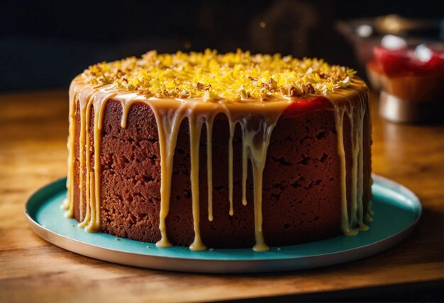 Ein Stück Schwammkuchen auf einem Teller Süßes Dessert