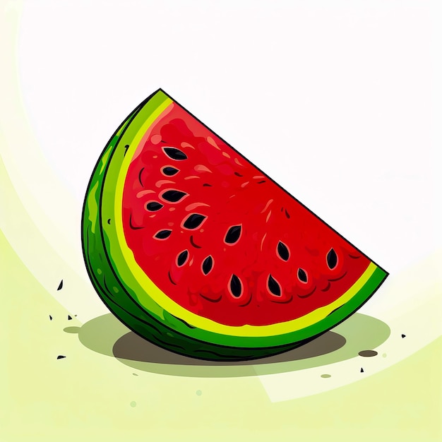 Ein Stück Wassermelone sitzt auf dem Boden mit weißem Hintergrund. Generative KI