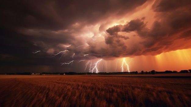 Foto ein stürmischer himmel mit mehreren blitzeinschlägen stellt einen schweren sturm dar. generative ki