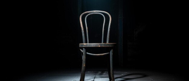 Foto ein stuhl, der aus metall gefertigt ist und auf dem ein licht leuchtet
